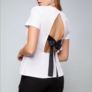 bebe debbie bow back top white